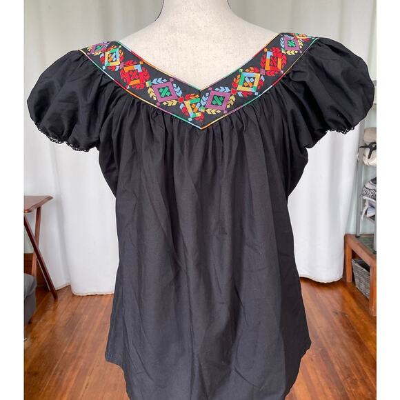 Vintage Henderson's Black Puff Sleeve V-Neck Peasant Top Size Small - Picture 2 of 9
